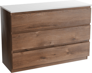 Linie Lado freistehendes Möbelstück Set: 120 x 46 cm, Braune Eiche, mit Lado Doppel Waschtischplatte, Marmorkomposit Weiß matt