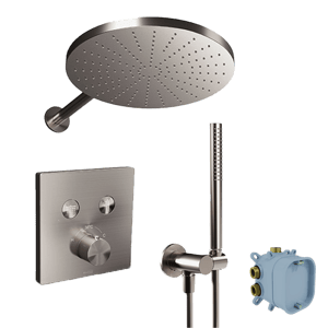 Blaufoss Smartbox Switch-line Duschsystem: Unterputz, inkl. Thermostat-Duscharmatur, inkl. Duschkopf, 30 cm, Brushed CoolMetal