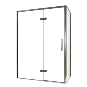 Balmani Senses Design douchehoek met linkse draaideur en vaste zijwand, 140 x 70 cm, Helder glas, Brushed GunMetal profielen, met coating