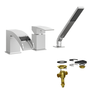 Blaufoss Rucella 3-Loch Badewannenrandarmatur: Chrom glänzend, mit Brausekopf