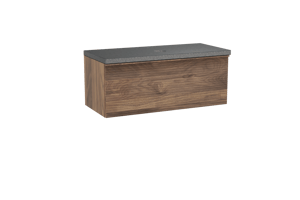 Balmani Forma hängendes Möbelstück Set: 120 x 55 cm, Amerikanischer Nussbaum, mit Rock Einzel Waschtischplatte, Granit, Schwarzes Granit, Horizontale symmetrische gerade Rippe