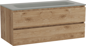 Balmani Lucida meuble salle de bains suspendu 120 x 55 cm chêne brut avec Tablo Strada lavabo simple pour 2 trous de robinet en marbre composite soie grise