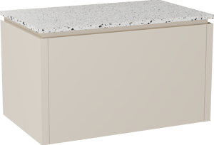 Balmani Eclips hängendes Möbelstück Set: 90 x 55 cm, Sandbeige, mit Stretto Einzel Waschtischplatte Bianco Nero Terrazzo