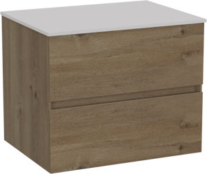 Storke Edge zwevend badkamermeubel 60 x 46 cm ruwe eik met Tavola enkel tablet in solid surface mat wit