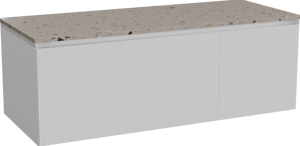 Balmani Fila by Mitra zwevend badmeubel 135 x 55 cm mat wit met Stretto enkel of dubbel wastafelblad in terrazzo greige terrazzo, Verticale symmetrische rechte ribbel