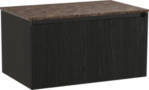 Balmani Fila meuble salle de bains suspendu 90 x 55 cm chêne noir avec Stretto tablette simple en marbre dark emperador, Nervure droite symétrique verticale