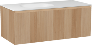 Balmani Idra hängendes Möbelstück Set: 120 x 55 cm, Naturbelassene Eiche, mit Tablo Oval Waschtisch links, Solid Surface Weiß matt