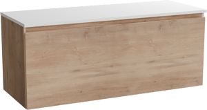 Linie Lado meuble salle de bains suspendu 120 x 46 cm chêne naturel avec Lado tablette double en marbre composite blanc brillant