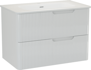 Linie Curvo hängendes Möbelstück Set: 80 x 46 cm, Weiβ glänzend, mit Baro Curvo Einzelwaschtisch Keramik Weiβ glänzend, Vertikale symmetrische runde Rippe