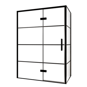 Balmani Senses Design douche d'angle avec porte pivotante à gauche et paroi latérale fixe, 140 x 80 cm, Lined, Profil noir