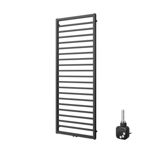 Vipera Listona enkele handdoekradiator 60 x 180 cm elektrische verwarming mat zwart zij- en middenaansluiting 800W, weerstand inbegrepen