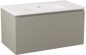 Storke Ribs hängendes Möbelstück Set: 95 x 52 cm, Seidengrau, mit Kera Einzelwaschtisch, Keramik Weiß matt, inklusive Ablaufventil