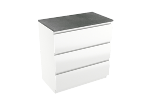 Linie Lado freistehendes Möbelstück Set: 80 x 46 cm, Weiß glänzend, mit Lado Einzel Waschtischplatte, Melamin Schiefergrau