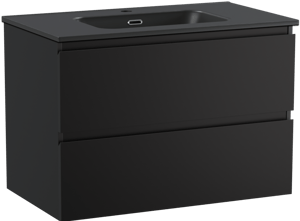 Linie Lado meuble salle de bains suspendu 80 x 46 cm noir mat avec Baro plan simple en porcelaine noir mat