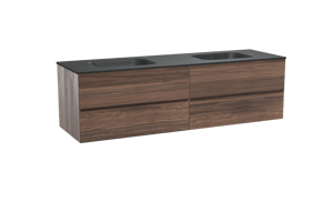 Balmani Mitra zwevend badkamermeubel 180 x 55 cm notelaar met Tablo Arcato dubbele wastafel in graniet zwart