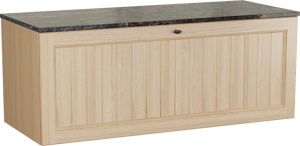 Balmani Lemon zwevend badkamermeubel 135 x 55 cm, fineer natuur eik met Stretto enkel of dubbel tablet in dark emperador