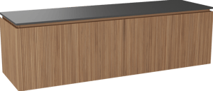 Balmani Eclips meuble salle de bains suspendu 180 x 55 cm Teck avec Stretto tablette simple ou double en Granit noir, Nervure droite symétrique verticale