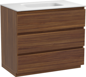 Balmani Lucida staand badmeubel 90 x 55 cm amerikaans notenhout met Tablo Arcato enkele wastafel in solid surface mat wit