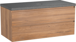 Balmani Mitra meuble salle de bains suspendu 120 x 55 cm teck avec Rock tablette simple en granit noir