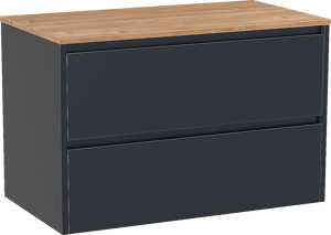 Storke Seda zwevend badkamermeubel 95 x 52 cm nachtblauw met Panton enkel tablet in melamine ruwe eik