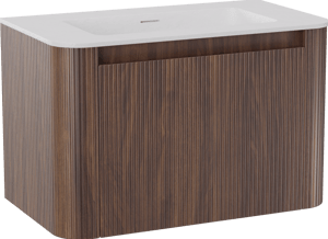 Storke Soft meuble salle de bains suspendu 80 x 46 cm noyer avec Mata Soft plan simple en Solid Surface blanc mat, Nervure droite symétrique verticale