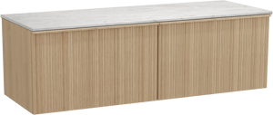Balmani Forma meuble salle de bains suspendu 150 x 55 cm chêne naturel avec Stretto tablette simple ou double en marbre carrara, Nervure circulaire asymétrique verticale
