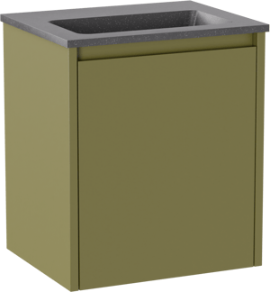 Storke Seda hängendes Möbelstück Set: 45 x 35 cm, Olivgün, mit Scuro Einzelwaschtisch, Quarz Schwarz matt