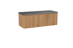 Balmani Idra hängendes Möbelstück Set: 135 x 55 cm, Teak, mit Rock Waschtisch links, Schwarzes Granit