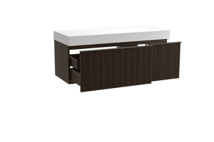 Balmani Forma meuble salle de bains suspendu 135 x 55 cm chêne fumé avec Dominus tablette simple ou double en solid surface blanc mat, Nervure droite symétrique verticale
