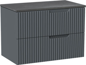 Linie Ribbo meuble salle de bains suspendu 80 x 46 cm bleu anthracite avec Lado tablette simple en mélaminé ardoise gris, Nervure circulaire symétrique verticale