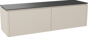 Balmani Eclips zwevend badkamermeubel 180 x 55 cm Sandbeige met Stretto enkel of dubbel tablet in Graniet zwart, Verticale symmetrische rechte ribbel