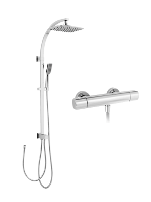 Blaufoss Boris Duschsystem: Wandmontage, inkl. Thermostat-Duscharmatur, Chrom glänzend