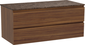Balmani Lucida meuble salle de bains suspendu 120 x 55 cm noyer américain avec Stretto tablette simple ou double en marbre dark emperador