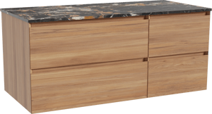 Balmani Mitra zwevend badkamermeubel 120 x 55 cm teak met Stretto enkel tablet in marmer portoro gold