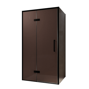 Balmani Senses Design douchecabine met linkse draaideur en vaste zijwand, 100 x 100 cm, Brons, Zwarte profielen