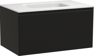 Balmani Idra zwevend badmeubel 90 x 55 cm mat zwart met Tablo Arcato enkele wastafel in solid surface mat wit