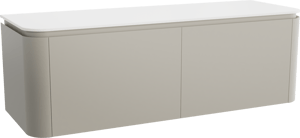 Balmani Moon zwevend badmeubel 160 x 55 cm zijdegrijs met Moon enkel of dubbel wastafelblad in solid surface mat wit