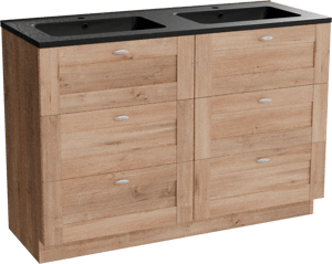 Linie Classo meuble salle de bains à poser 120 x 46 cm chêne naturel avec Vano double vasque en marbre composite noir mat