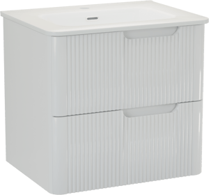 Linie Curvo hängendes Möbelstück Set: 60 x 46 cm, Weiβ glänzend, mit Baro Curvo Einzelwaschtisch Keramik Weiβ glänzend, Vertikale symmetrische runde Rippe