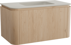 Balmani Moon hängendes Möbelstück Set: 100 x 55 cm, Naturbelassene Eiche, mit Moon Einzelwaschtisch, Top Solid Seidengrau