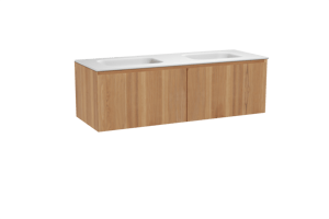 Balmani Idra meuble salle de bains suspendu 150 x 55 cm teck avec Tablo Arcato double vasque en solid surface blanc mat