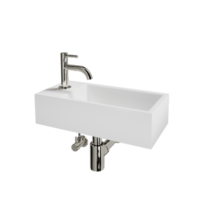 Luca Varess Cubic Handwaschbecken Set, Keramik weiß glänzend, 40,5 x 20 cm, Links, inklusive Chrom Wasserhahn und Zubehör