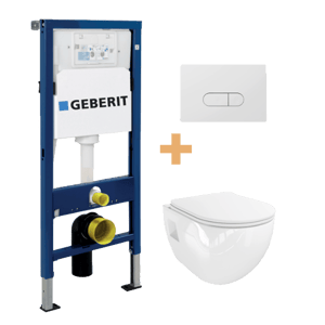 Linie Waldo wc suspendu blanc brillant sans rebord avec Geberit Duofix UP100 Delta bâti-support et plaque de commande