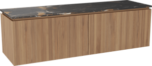 Balmani Eclips hängendes Möbelstück Set: 180 x 55 cm, Teak, mit Stretto Einzel- oder Doppel Waschtischplatte Portoro Gold Marmor