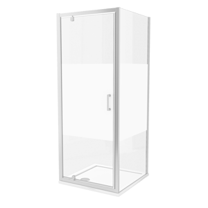 Luca Varess Vidor paroi de douche avec porte pivotante et paroi latérale fixe 80 x 80 cm verre transparent avec bande matte profil chrome brillant