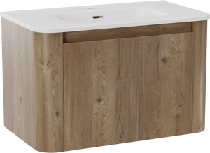 Storke Soft hängendes Möbelstück Set: 80 x 46 cm, Eiche rau, mit Kera Soft Einzelwaschtisch Keramik Weiβ matt