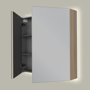 Linie Montro spiegelschrank 80 x 75 cm Eiche Hell, mit Spiegelbeleuchtung