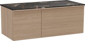 Balmani Forma meuble salle de bains suspendu 120 x 55 cm chêne naturel avec Stretto tablette simple en marbre portoro gold, Nervure droite symétrique horizontale