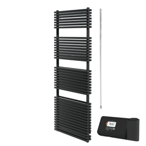 Vipera Vesuvio sèche-serviettes Doublé 60 x 180 cm chauffage électrique noir mat raccordement latéral et central possible 1.500W, résistance incluse