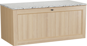 Balmani Lemon zwevend badmeubel 120 x 55 cm, fineer naturel eiken met Stretto enkel of dubbel wastafelblad in mat wit/zwart terrazzo